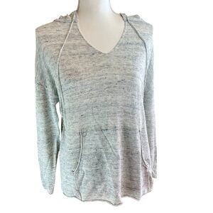 HAVEN WELL WITHIN Gray Linen Hoodie Hooded Sweater Sz M Beach Casual Sheer Light
